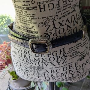 Brighton Two Tone Reversible Leather Belt with Silver/Brass Buckle & Accents